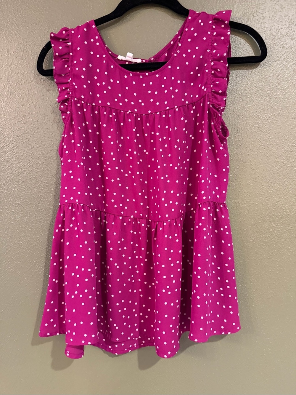 Maurices Raspberry Pink Polka Dot Ruffle Detail Blouse